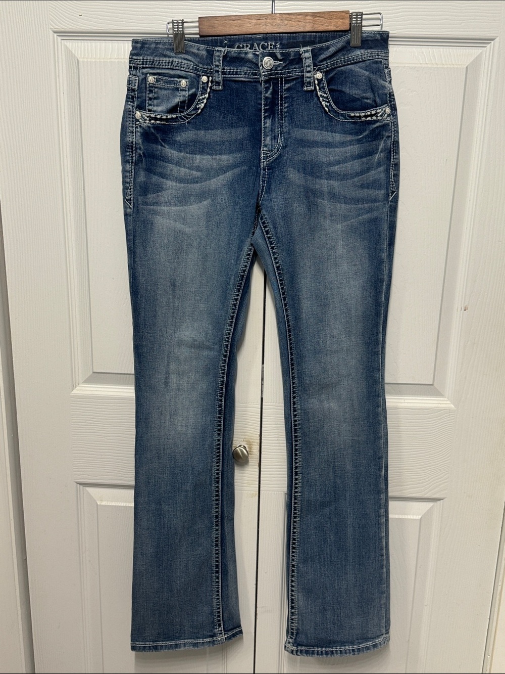 Grace in LA Medium Blue Bootcut Jeans with Embellished Back Pockets